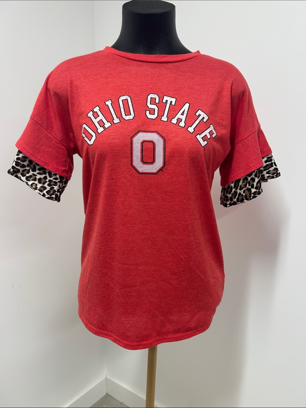 Gameday Couture Ohio State Red Short Sleeve Tee with Leopard Trim - womens